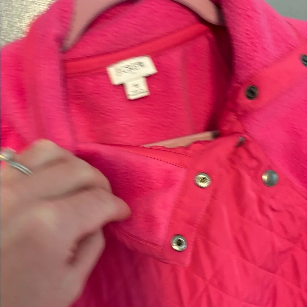J. Crew Hot Pink Snap Quilted Pullover